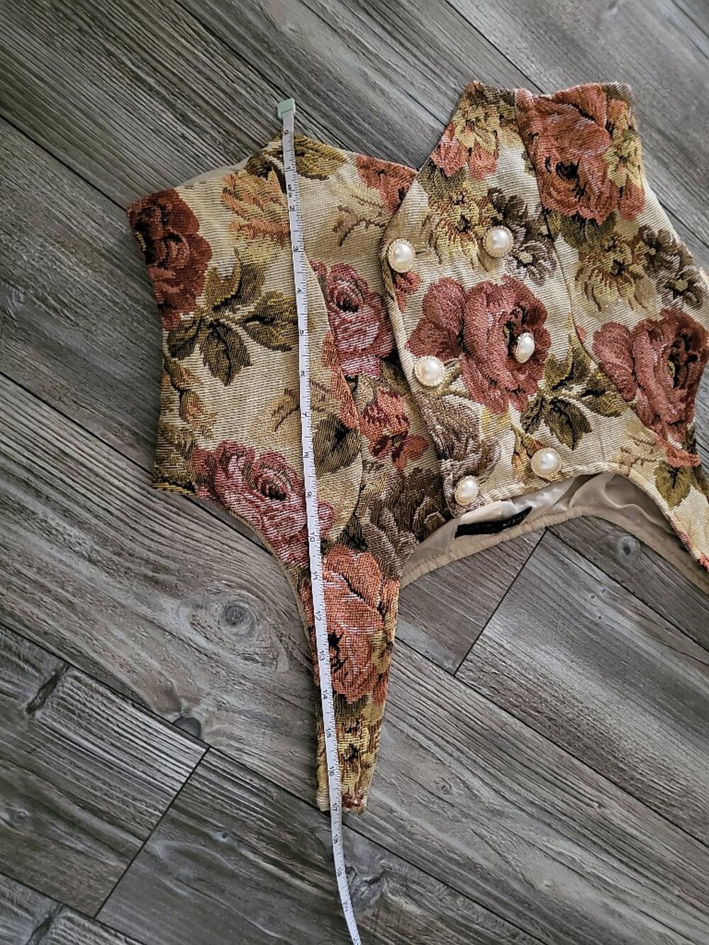 Floral Tapestry Corset Crop Vest Pearl Button Cottagecore - Picture 7 of 13